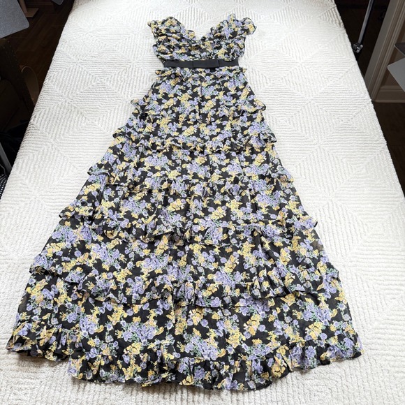 The Vintage Shop Dresses & Skirts - The Vintage Shop Floral Tiered Maxi Dress Women's Small Black Ruffle Boho Party